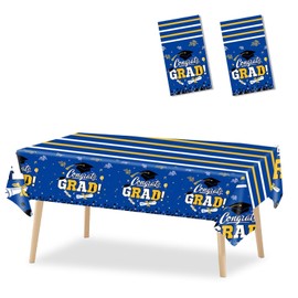 OQOQ Graduation Decorations 2025 Tablecloth (Blue,2 Packs) - 54x108 Inches 2025 Graduation Congrats Party Decorations Plastic Table Cloth Disposable Table Cover