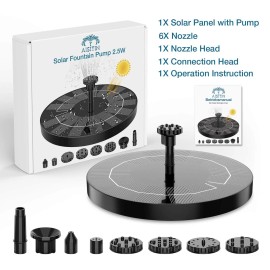 AISITIN 🌹2.5W Solar Fountain Pump for Bird Bath with 6 Nozzles, for Garden, Ponds, Pool