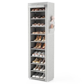 VTRIN Vertical Narrow Shoe Rack Organizer Tall Shoe Rack for Closet Entryway 10 Tier Non-Woven Cover Shoe Shelf Holds 20-22 Pairs Free Standing Shoe Storage Cabinet with Dustproof Cover, Multi Color