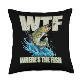WTF Where's the Fish, Funny Fishing Throw Pillow