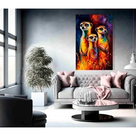Artley Prints - Adorable Meerkat Family Abstract Canvas Prints - Colourful Wall Art for the Living Room, Home, Bedroom 30 x 20cm (12 x 8 inches) A4