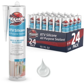 Kraken Bond RTV Silicone Caulk Clear - (24x10.1 fl.oz.) 100% Silicone Sealant Waterproof, Flexible Kitchen Sink Sealant, Caulking Sealant for Window and Door, 24 Pack