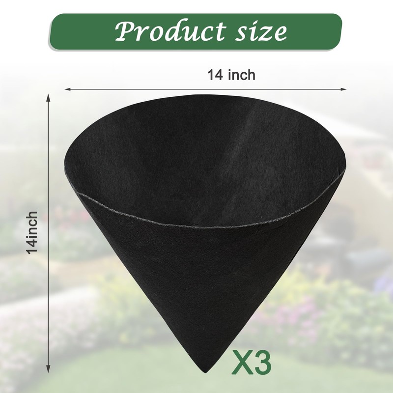 3PCS 14 Inch Cone Shaped Planter Basket Liners Fabric Hanging