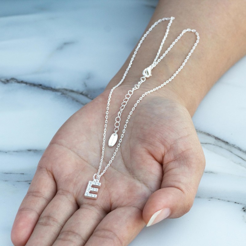 Philip Jones Pave Initial Necklace Letter E Created with Zircondia®