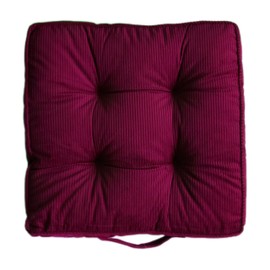My Infinity Store Square Soft Tufted Velvet Corduroy Chair Pad Seat Cushion for Kitchen Bar Stool Dining Room Stadium Seat Reversible Portable with Handle Size 15.5 in (Wine, 2)