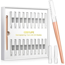 Dermaplaning Tool for Face Exfoliation, with 20 Replaceable Blades, Facial Shaver/Eyebrow Razor, Peach Fuzz Removal Eyebrow Shaper for Women, Easy to Use Dermaplaner Help Exfoliate and Smooth Skin Skincare Comfort - Color: Rose Gold
