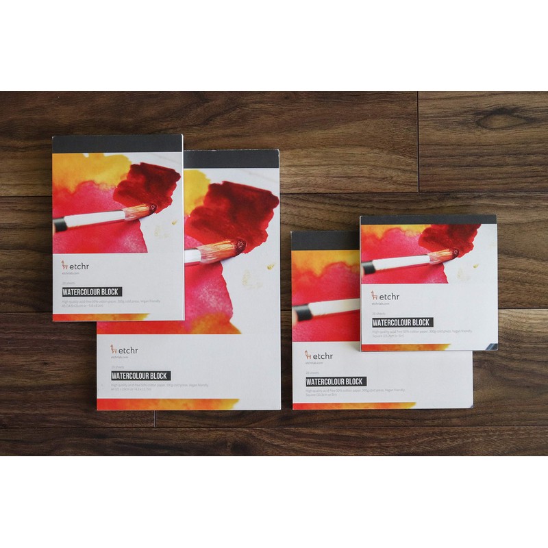 ETCHR 水彩ペーパーブロック 8x8インチ プロフェッショナルコットン 水彩ブロック コールドプレス 300g (140ポンド) コールドプレス 水彩コットンペーパーブロック
