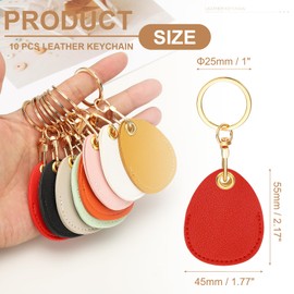 PATIKIL 10pcs Leather Keychain Blanks, 45mm Sublimation Keychain Blanks PU Leather Key Chain Bulk Keyring with Rings for Name Tag Dog Cat Collar Keys, Water Drop,Red