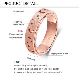 Anxiety Ring for Women Fidget Toys Adults Spinner Stainless Steel 6mm Band Thumb Rings Men Moon Star Rose Gold Color Size 6
