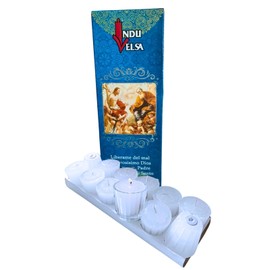 Velas blancas para Bendecir con 1 vaso de Cristal Cajilla c/ 12 velas INDUVELSA | Veladoras Docenera Divina Providencia | Veladoras Velas votivas | Velas blancas parafina