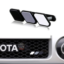 Gseigvee 1 Pack Car Grille Decor Badge, 4.7In x 0.98In Tri Color Diamond-Shaped Logo, Center Mesh Sign, Compatible with Toyota 4Runner Tacoma Tundra & Other Car Slotted Grille (Black, Gray, White)