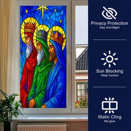 HOMETITUTE Three Wise Blue Religious Privacy Window Cling 17.7x39.3 PVC