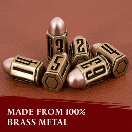 Bullet Metal Dice Set - Six Brass D6 Dices - Great For DND, Warhammer 40k, Role Playing Homebrews, D&D, Great RPG/Dungeons And Dragons/D and D Accessories Gifts. Can Use With Dice Tray/Tower