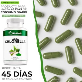 Bioherb Alga Chlorella Orgánica 100 Pura Cápsulas 500 Superfood Natural Alta Concentración Clorofila Hierro Zinc Absorción Potenciada