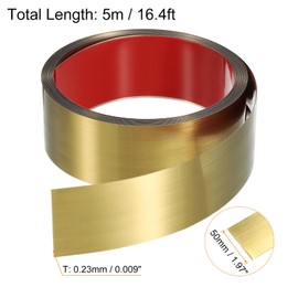 HARFINGTON 16.4ft x 1.97" Wall Trim Peel and Stick Molding Trim Frame, Self Adhesive Stainless Steel Brushed Finish Metal Strip for Wall Ceiling Floor Cabinet Tile Edge, Golden