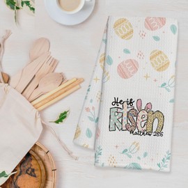 BAYOGITA He is Risen Easter Kitchen Towels Decorative, Christian Easter Religious Dish Towels for Kitchen Drying, Bible Verses Hand Towels for Bathroom Kitchen Decor, 16x24 Inch
