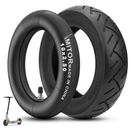 Amitor E Scooter Tyres 10 x 2.50 Inner Tube, 60/70-6.5 Tyre Tube with Silver Straight Valve, E Scooter Coat and Air Hose 10 Inch 2.5, Abrasion-Resistant & Non-Slip, Extra Thick & Durable, 1 Set