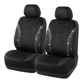 AUTOYOUTH Bling Diamond Car Seat Covers for Front Seats, 2PC Sparkly Rhinestone Crystal Seat Covers, Universal Fit Car Seat Protectors for Cars SUVs Trucks, Black Interior Accessories for Women Girls