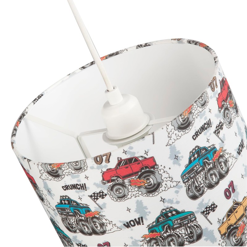 Modern and Colourful Monster Trucks Childrens Cotton Fabric Round Drum