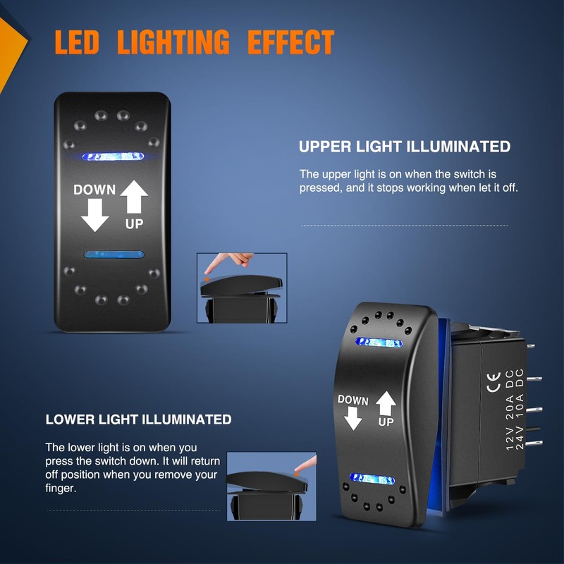 Nilight Down Up Polarity Reverse Blue LED Switch DPDT 20A