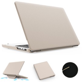 Compatible for MacBook Pro 14 inch Case 2025 2024-2021 M4 M3 M2 M1 Pro Max A3112 A3185 A3401 A2918 A2992 A2779 A2442, Foldable Stand Anti-Fingerprint PU Leather Protective Hard Shell Case, Gold