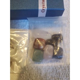 Natural 7 Chakra Healing Crystal Tumbled Stone Set Moon  Pendant W/ Gift Box