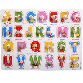 Alphabet Puzzle Wooden for Toddlers 3+ Years Old - Montessori ABC Learning Toy with Letter Blocks & Wooden Board - Preschool Educational Toy for Boys & Girls - Early Literacy & Fine Motor Skills