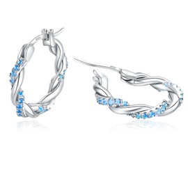 Sfoni Silver Hoops Earrings for Women 925 Sterling Silver Hoop Earrings Sterling Silver Earrings Hypoallergenic Silver Earrings for women girls 20mm blue Cubic Zirconia Twist Hoops Gift for Mum
