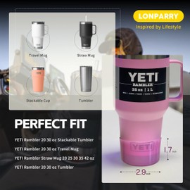 LONPARRY 2-Pack Silicone Boot for YETI Rambler Tumbler with Handle and Straw Lid 25 35 42 oz Bottom Sleeve for YETI Rambler 20 31 oz Stackable Tumbler Hot Pink