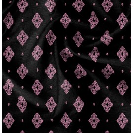 Soimoi Pink Poly Crepe Fabric Filigree Damask Fabric Prints by Yard 52 Inch Wide