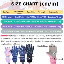 Waterproof Kids Gloves Winter Cold Weather Fleece Lined Thermal Warm PU Palm Snow Ski Cycling Glove for Age1-13 Boys Girls Kid Boy Toddler Girl Children Skiing Snowboarding Running (Deer-Lavender, M)