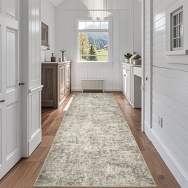 Runner Rug for Hallways Kitchen 2'6"x8' Washable Non Slip: Carpet Non Skid 8ft Entryway Rubber Backed 8 Feet Neutral Abstract Modern Rug Low Pile Pet Friendly Indoor Beige Brown