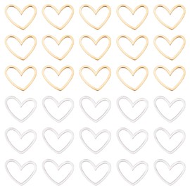 SUNNYCLUE 1 Box 40Pcs Open Bezels Heart Charms Linking Rings Stainless Steel Heart Charm Frame Love Links Connectors Valentine Metal Charm for jewellery Making Charms Earrings DIY