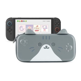 GeekShare Carrying Case Compatible with Switch 2 (2025) 7.9 Inch, Hard-Shell Slim Travel Case with 12 Game Card Slots for Switch 2 Console and Accessories, Cute Cat Ear (Grey)