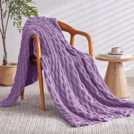 Wellfeel Knitted Weighted Blanket for Adult, No Beads Heavy Blanket 50” x 60'' 7lbs, Breathable Chunky Knit Blanket, Cooling Weighted Blanket for Hot Sleepers, Christmas Home Decor (Lilac)
