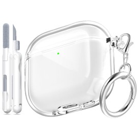 MHYALUDO MHYALUDO for AirPods 4th Generation Case Cover 2024, Military-Grade Shockproof, Soft TPU Highly Transparent Anti-Yellowing for AirPods 4 Case with Cleaning Kit & Cute Round Buckle, Clear White