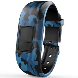 iBREK for Garmin Vivofit jr/jr 2/3 Bands, Silicon Adjustable Camo Replacement Watch Bands for Kids Boys Girls Small Large(No Tracker)-Small,Blue Camo