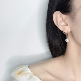 SWJEWEL Faux Freshwater Pearl Pearl Earrings Dangle Drop Pearl Earrings Leverback Earrings Set for Women 18k Gold Plated Hypoallergenic 10mm Big Pink Pearl Statement Earring (Silver)