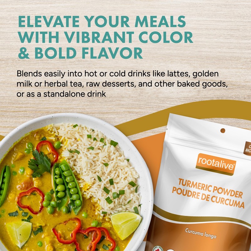 Rootalive - Turmeric Powder, Organic Turmeric Curcumin Powder, Superfood Powder