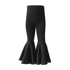 Kids Toddler Little Baby Girl Ruffle Leggings Bell Bottom Flare Pants Cotton Long High Waist Solid Color Tights Fall Winter Outfit Workout Yoga Gymnastics Dance Casual Trousers Black 3-6 Months