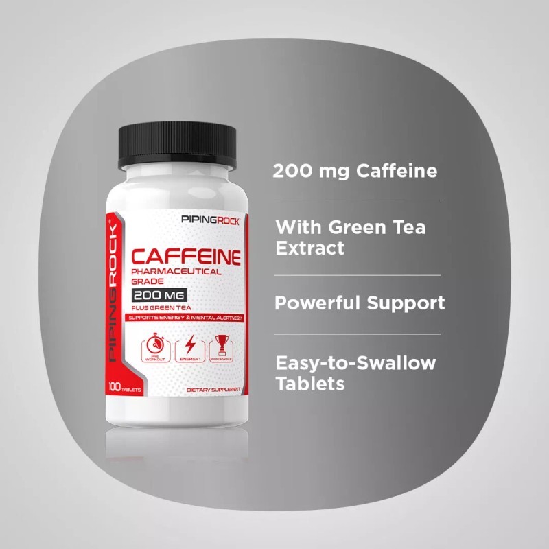 Piping Rock Caffeine Plus Green Tea 200 mg, 100 Tablets
