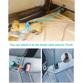 AUBELL Dog Seat Belt for Car,2 Pack Set 3-in-1 Adjustable Reflective Bungee Heavy Duty Dog Car Harness Tether with Clip Hook Latch & Buckle,Swivel Zinc Alloy Carabiner,Black+Teal