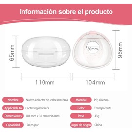 Protector para pezón - 2 Silicona discos lactancia Protectoras de Almacenamiento de Leche - conchas lactancia, pezoneras lactancia, recolector de leche materna, discos de lactancia libre de BPA(70ML/Pairs)