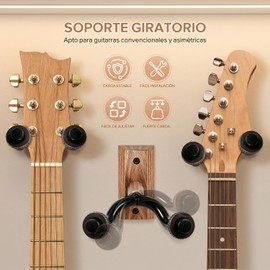 2 Piezas Soporte de Pared para Guitarra, Madera de Nogal Negro,Soporte Guitarra Pared con 6 Plumillasde Guitarra,para Instrumentos Musicales Fender, Acústica, Eléctrica Bajo, Mandolina y Banjo.