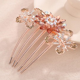 Chargances Flower Crystal French Hair Comb Sparkly Rhinestone Inlaid Butterfly Hair Side Comb Long Teeth Hair Combs Wedding Bridal Hair Accessories for Women (Champagne)