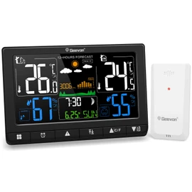 Geevon Weather Stations Wireless Indoor Outdoor Thermometer, Color VA Display Digital Temperature Humidity Monitor with Barometer, Time, Calendar, and Adjustable Backlight