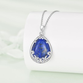 POPLYKE Filigree Lapis Lazuli Necklace for Women Sterling Silver Lapis Lazuli Teardrop Necklace Lapis Lazuli Jewelry for Women (lapis lazuli)