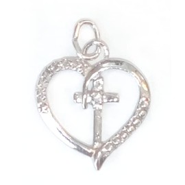 JensFindings 3 Qty. Sterling Silver Heart & Cross Charm, .925
