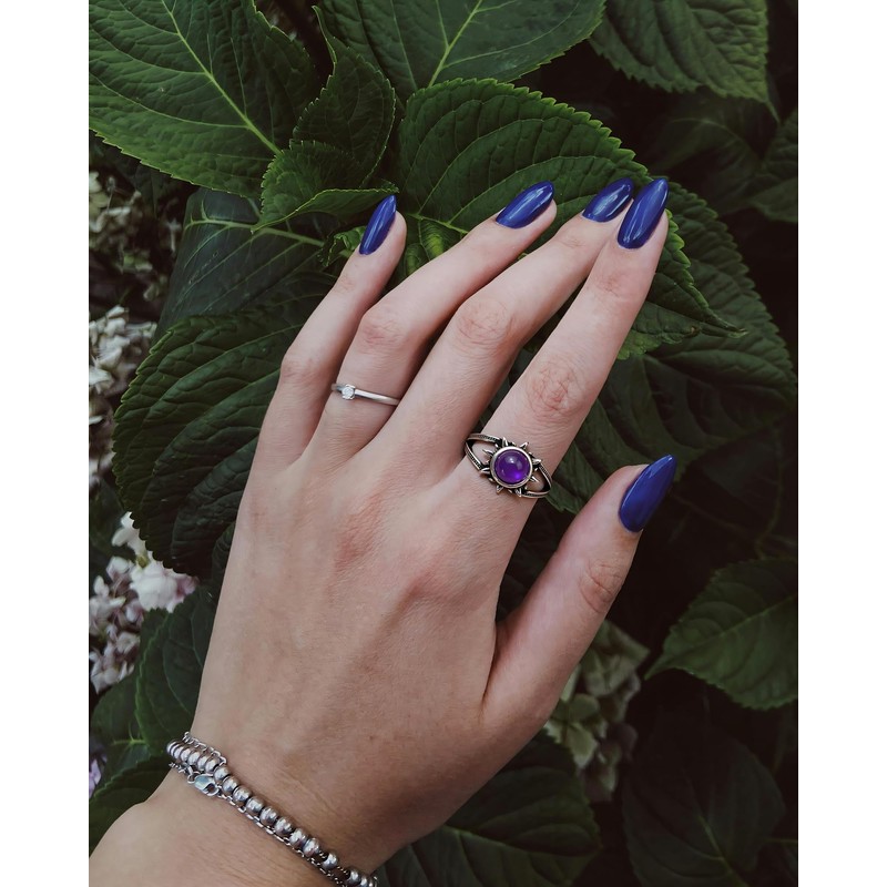 Amethyst Ring, Adjustable Healing Faceted Cut Amethyst Sun Ring, Vintage