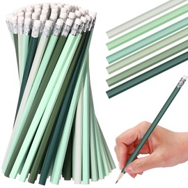 TecUnite 120 Pcs HB Unsharpened Pencils with Eraser Wooden Hexagonal Pencils for Adults Gifts for Exams Office Sketching(Green Series, Silver,Simple)
